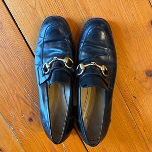 Gucci Black Leather Loafers with Gold Detail